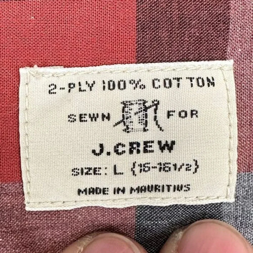 J. Crew Dress Shirt Adult Large 16-16.5 Red Gray Plaid Button Down Pocket Mens